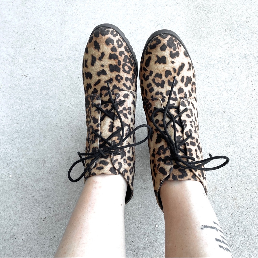 Brand New Leopard Ankle Boots Booties Wedge Heels - Picture 5 of 7